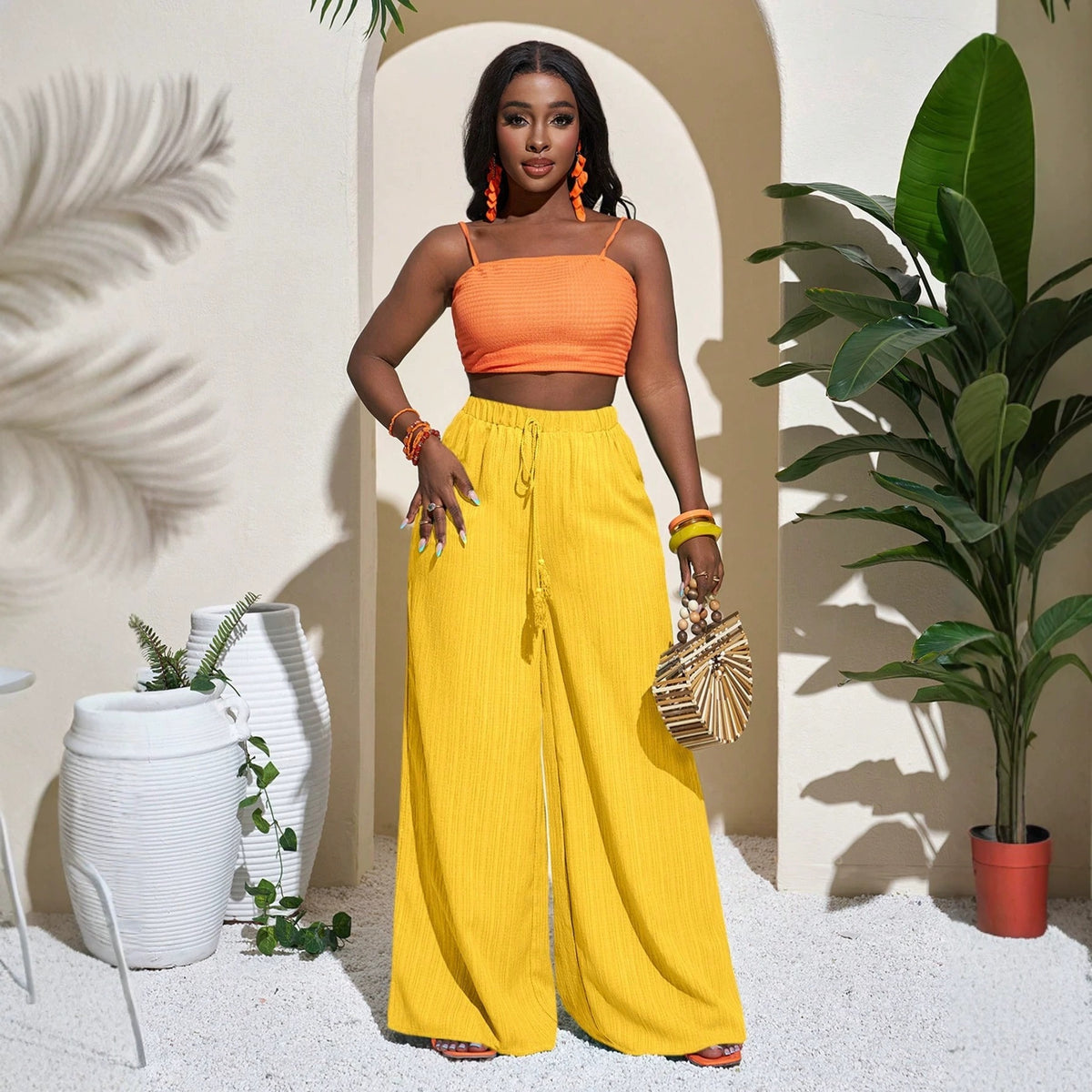 Womens High Waist Wide Leg Trousers