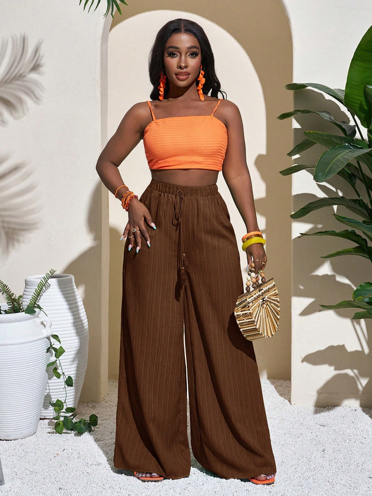 Womens High Waist Wide Leg Trousers