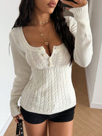 Womens Cable Knit Square Neck Sweater