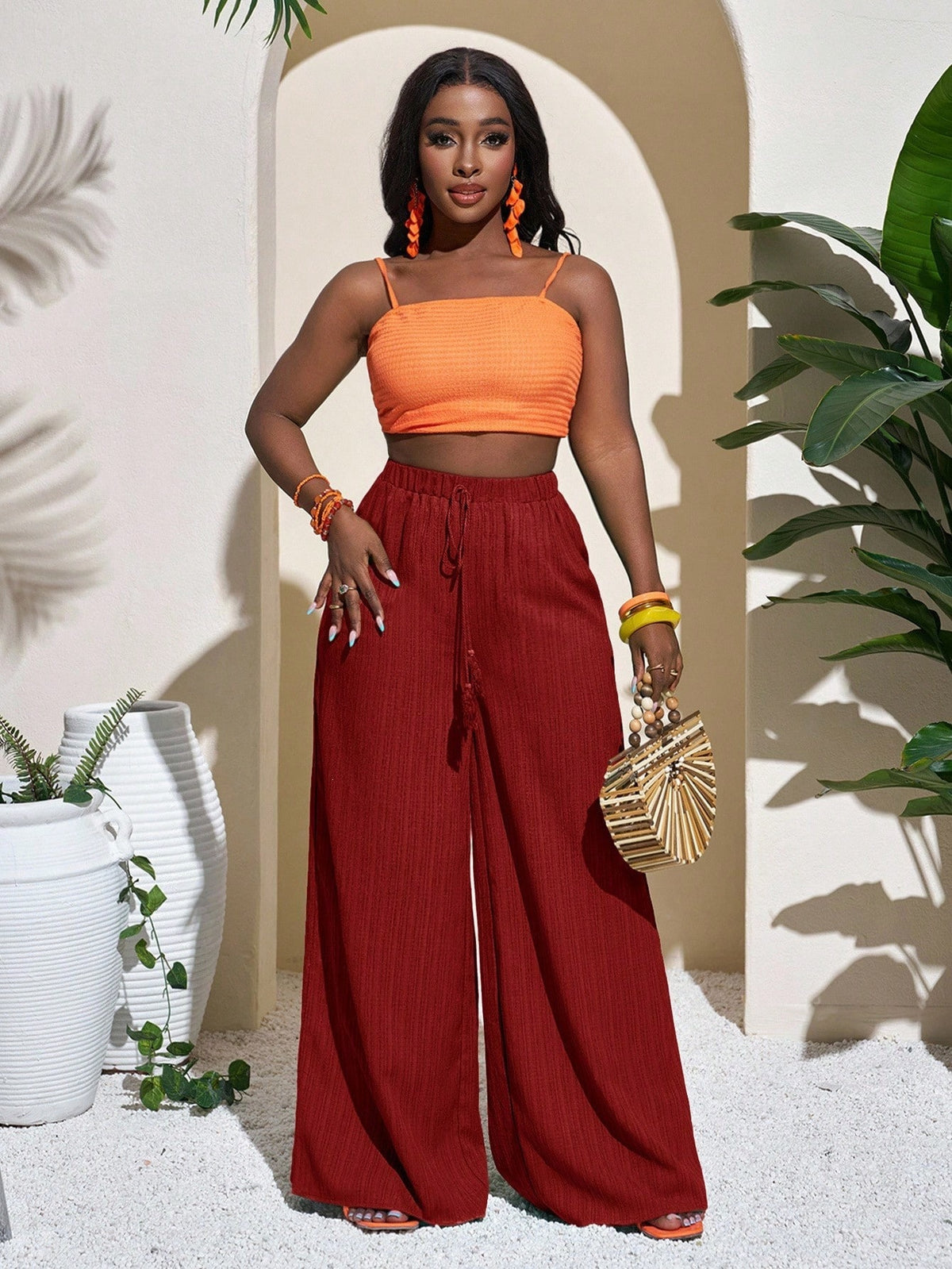 Womens High Waist Wide Leg Trousers