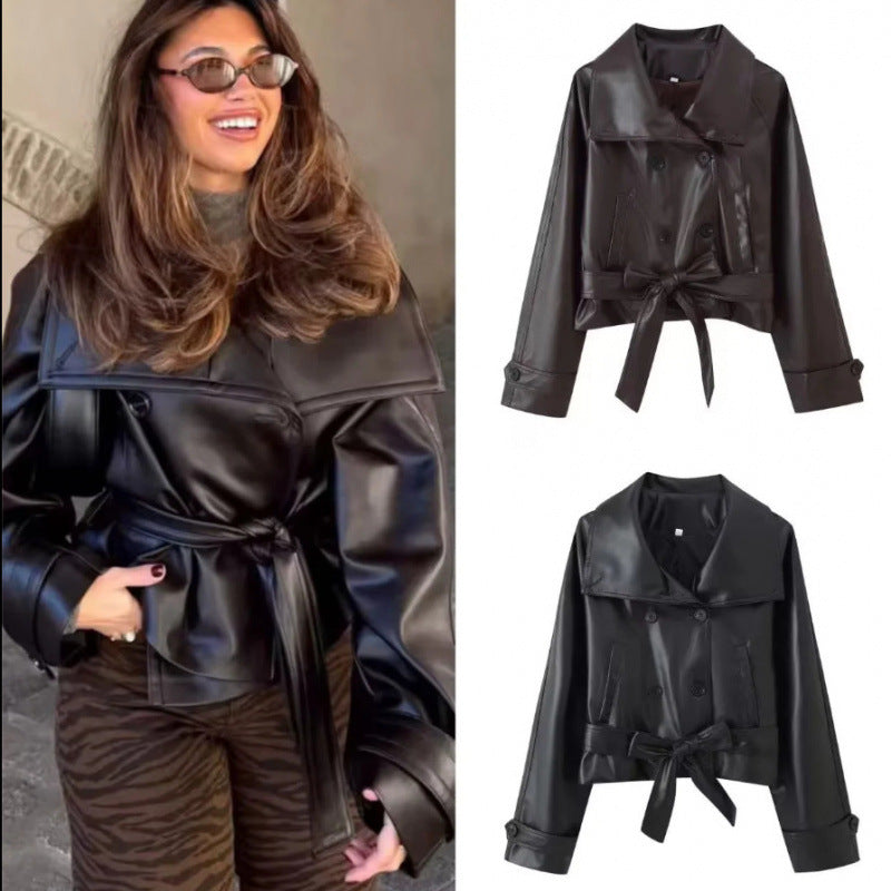 Retro Double-Breasted Leather Jacket