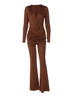Womens Solid Color Long Sleeve Jumpsuit