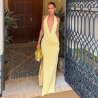 Halter Neck Deep V Backless Dress