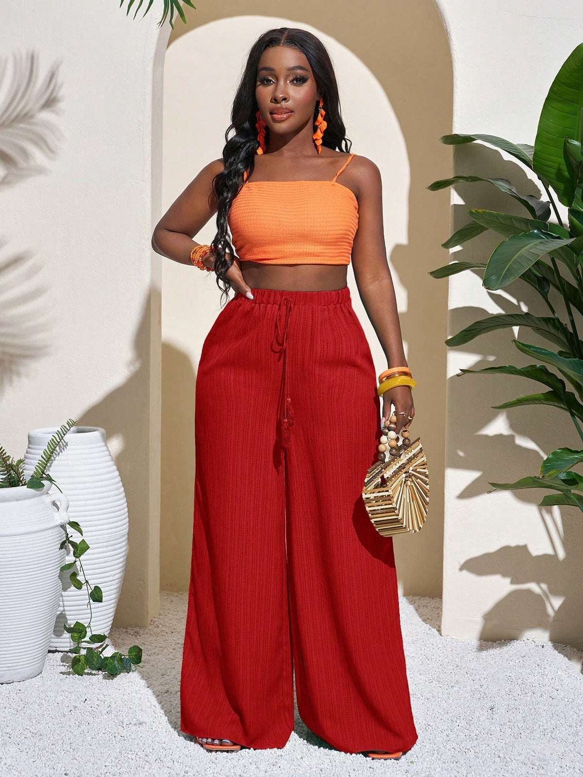 Womens High Waist Wide Leg Trousers