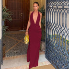 Halter Neck Deep V Backless Dress