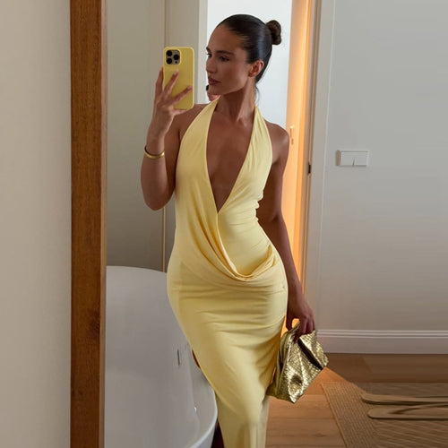 Halter Neck Deep V Backless Dress