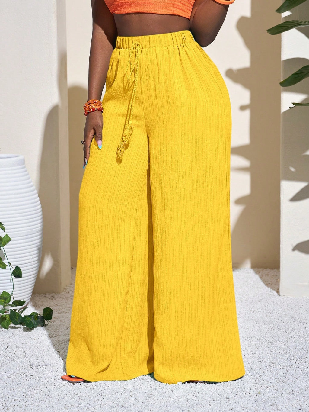 Womens High Waist Wide Leg Trousers