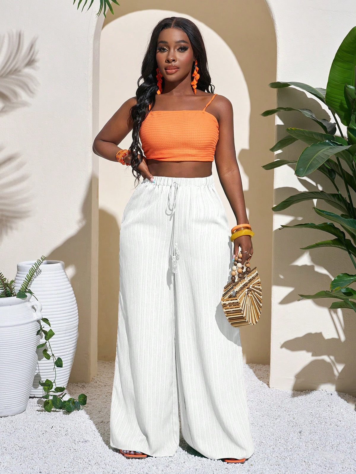 Womens High Waist Wide Leg Trousers