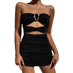 Black Cut-Out Buckle Bodycon Mini Dress