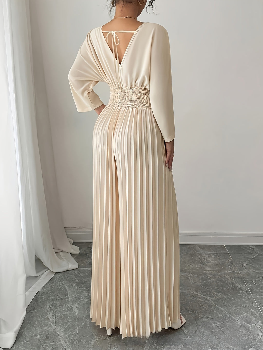 Elegant V-Neck High-Waisted Pleated Jumpsuit